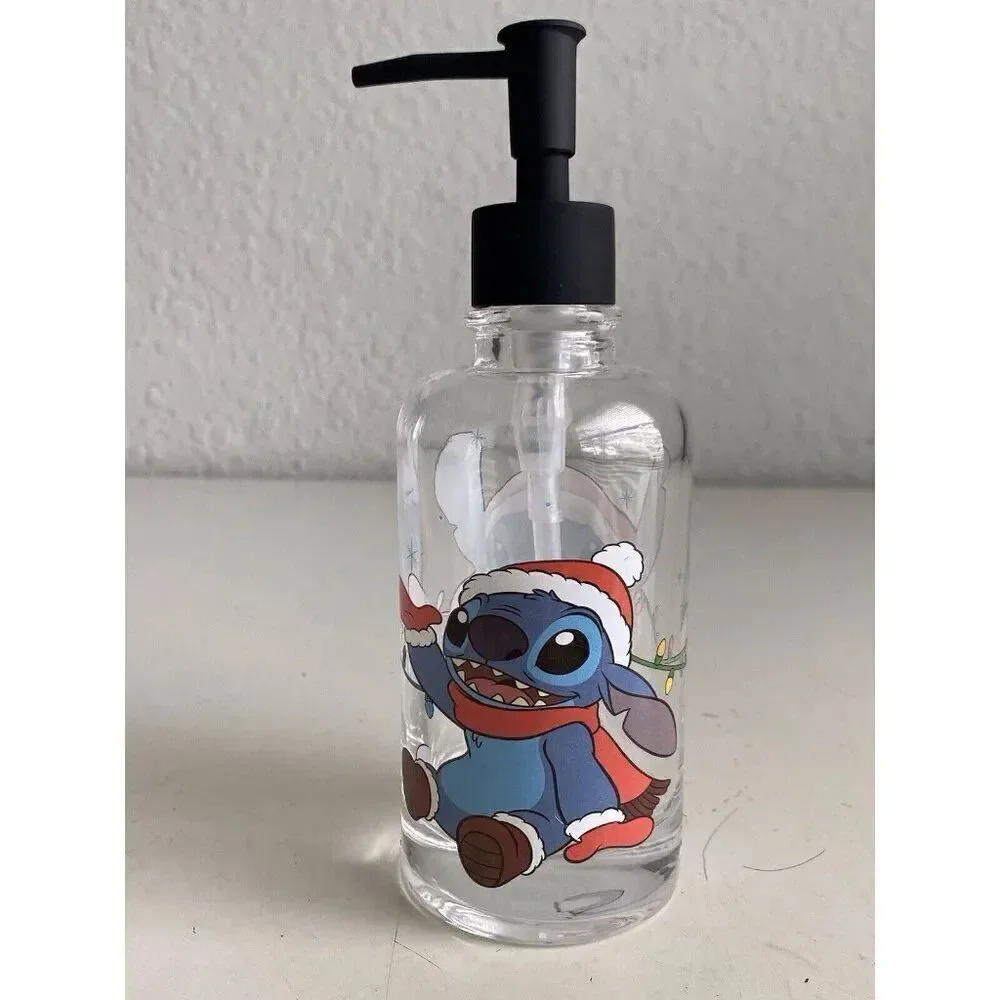 Disney Stitch & Scrump‎ Christmas Santa Hat Soap Dispenser Clear Glass NEW